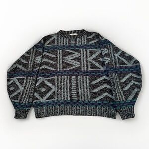 Vintage Men’s Acrylic Geometric Knit Pullover Sweater - 90s L (Korean Made)